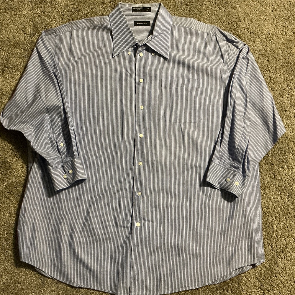 Nautica-Men's Button Down-Blue & White Striped-Size 18-32/33